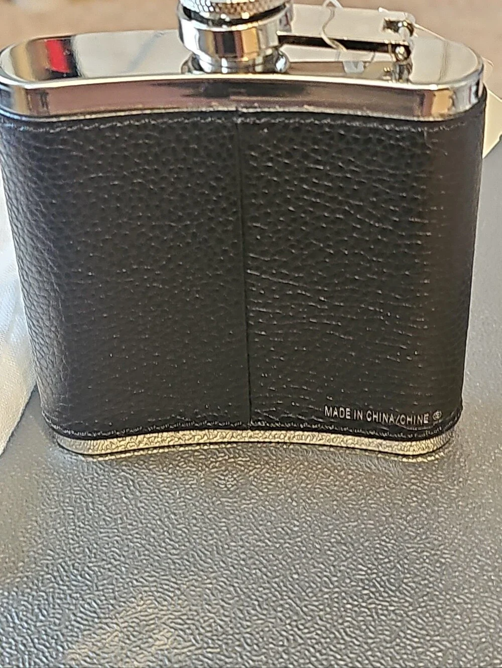 COACH BLACK PEBBLE Leather Flask 6 oz. Stainless Steel  Never Used W/ TIE BAG